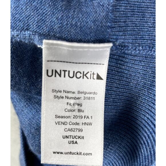 Untuckit Mens Quarter Zip Merino Wool Super Soft Dad Sweater Blue Size Medium - Picture 9 of 10